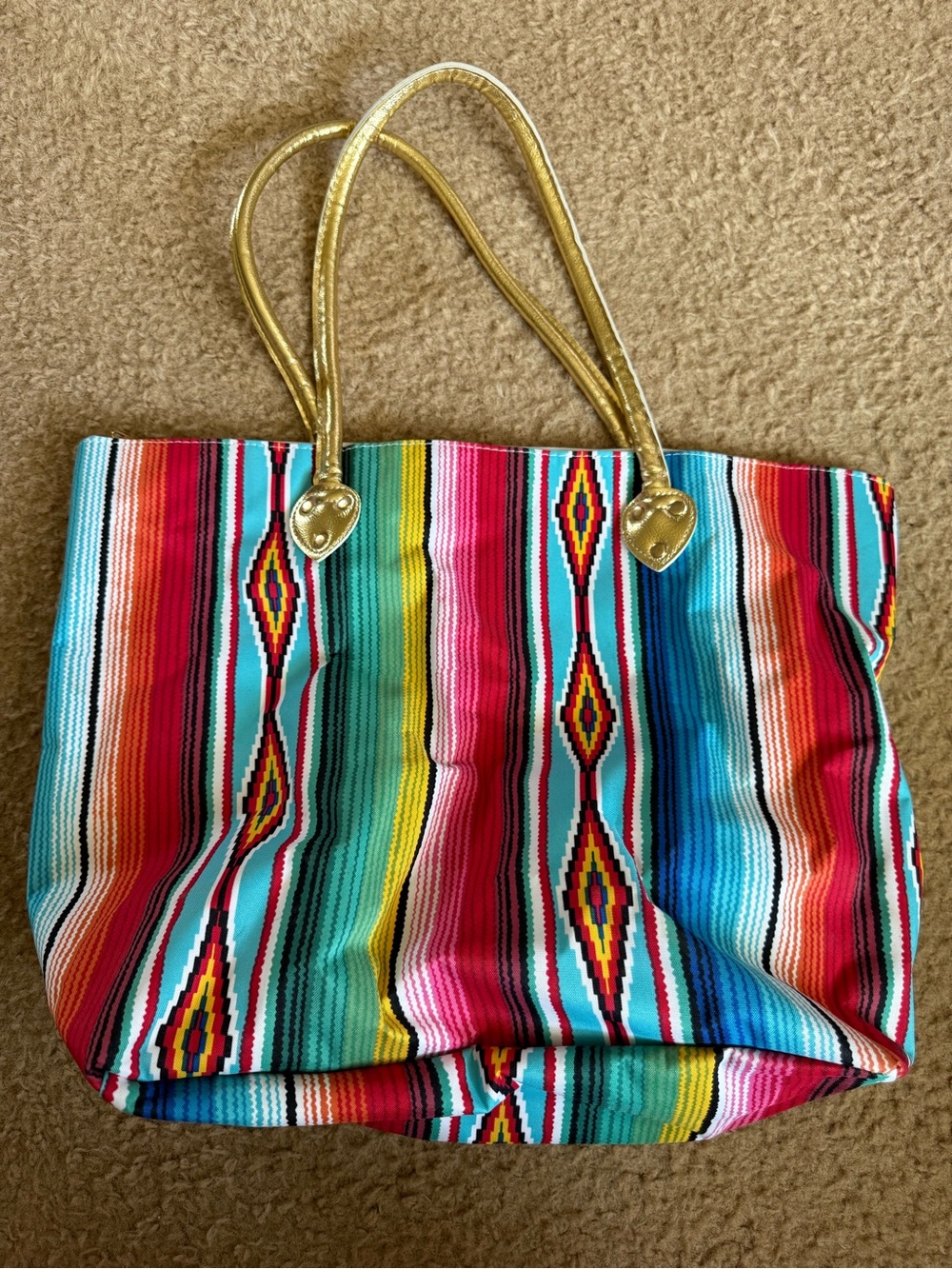 Source Unknown Multicolor Serape Tote with Gold Handles